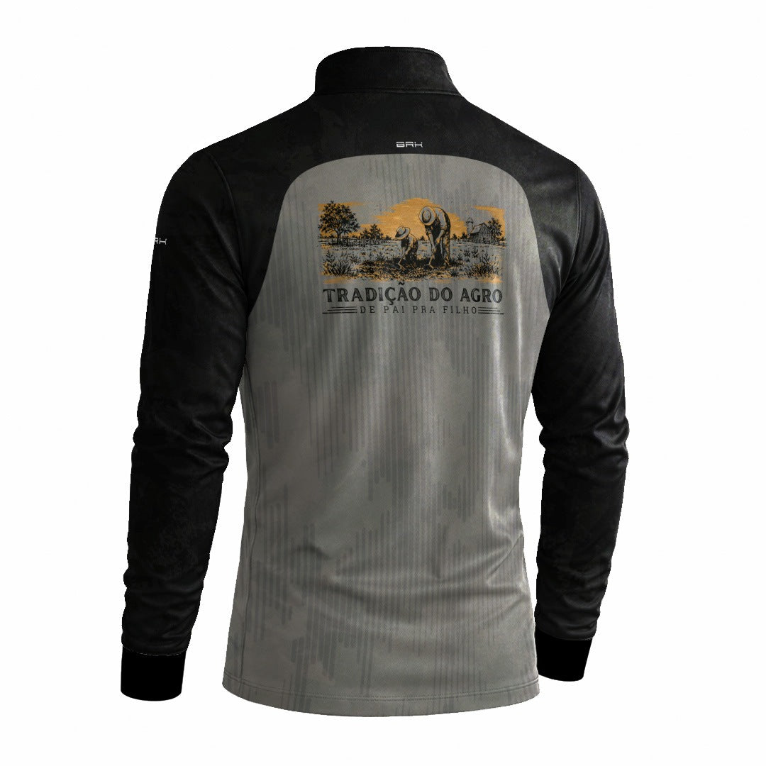 Camisa Agro Brk Dia dos Pais Tradição do Agro Cinza com Proteção Solar UV50+