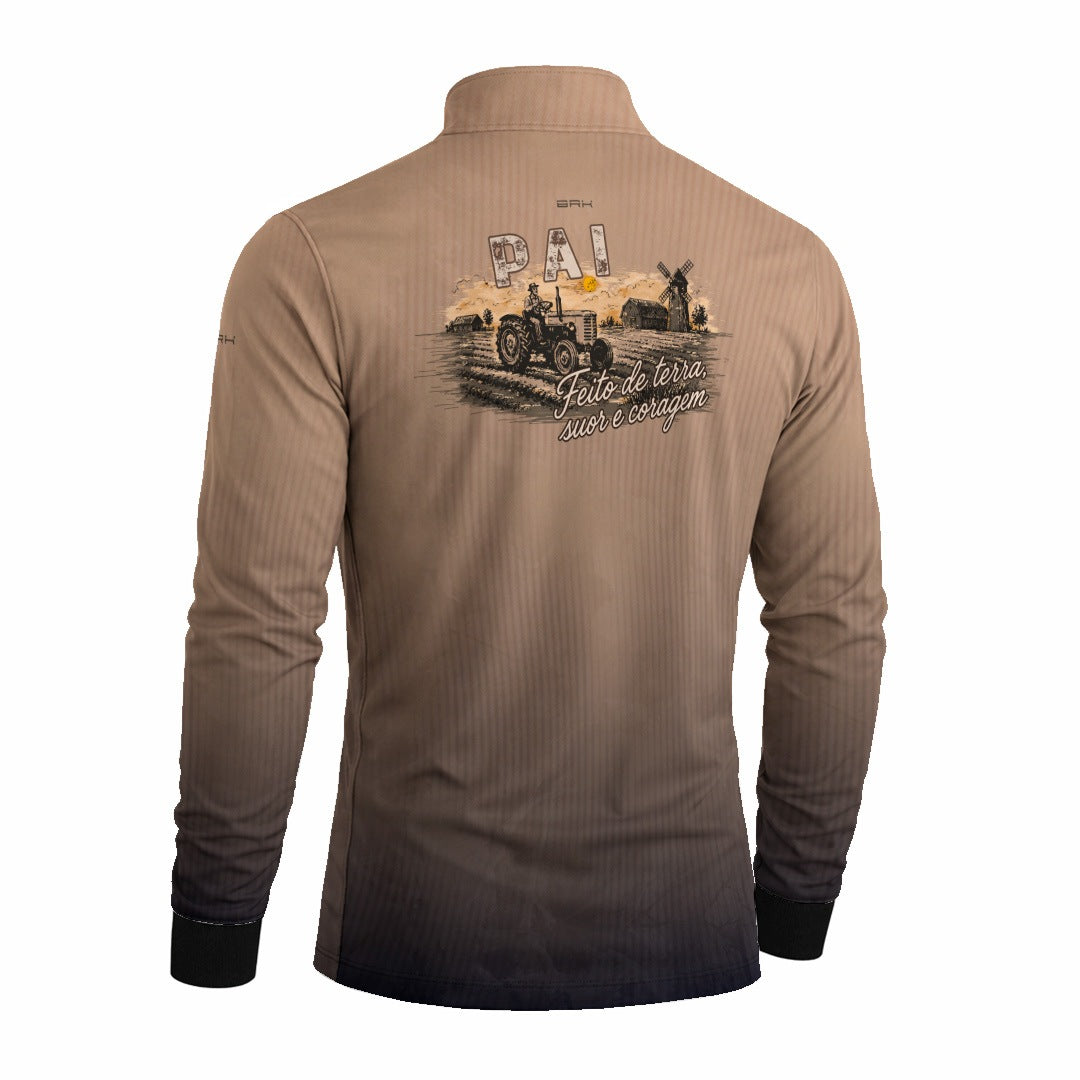 Camisa Agro Brk Dia dos Pais Terra Suor e Coragem Caqui com Proteção Solar UV50+