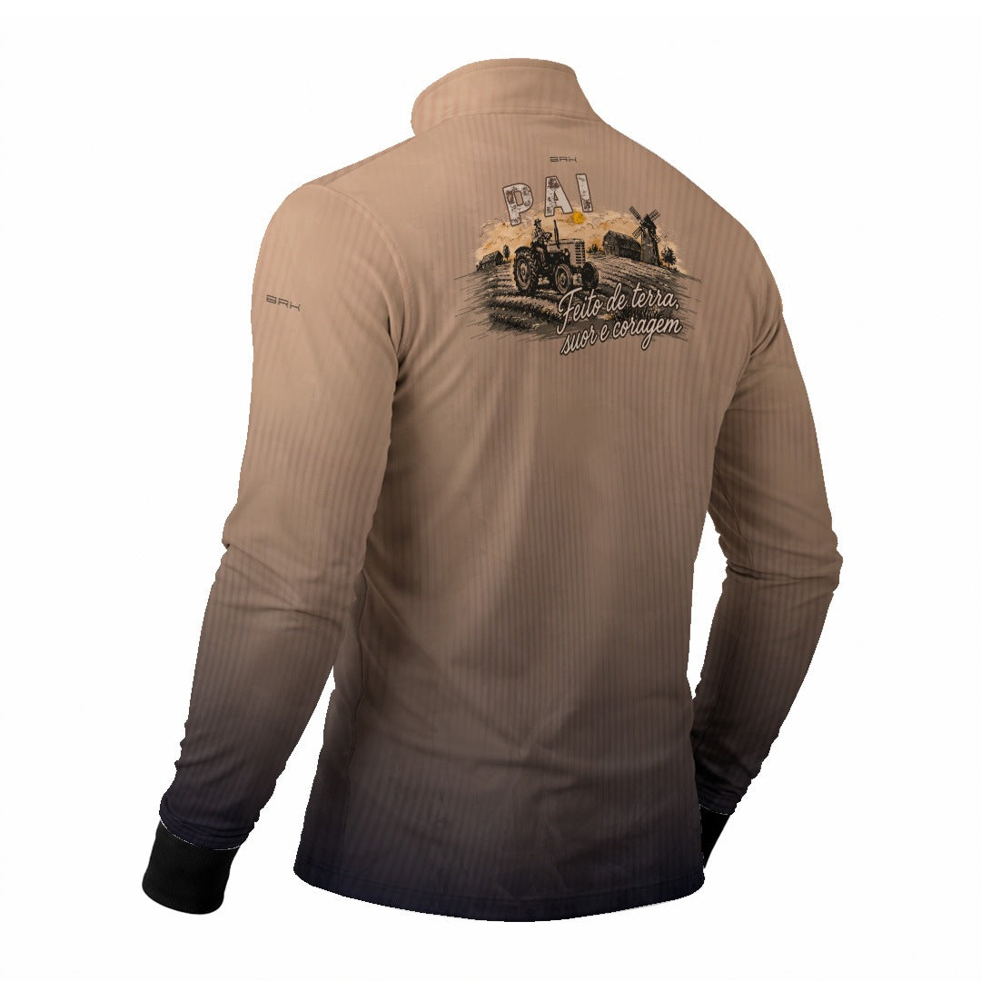 Camisa Agro Brk Dia dos Pais Terra Suor e Coragem Caqui com Proteção Solar UV50+