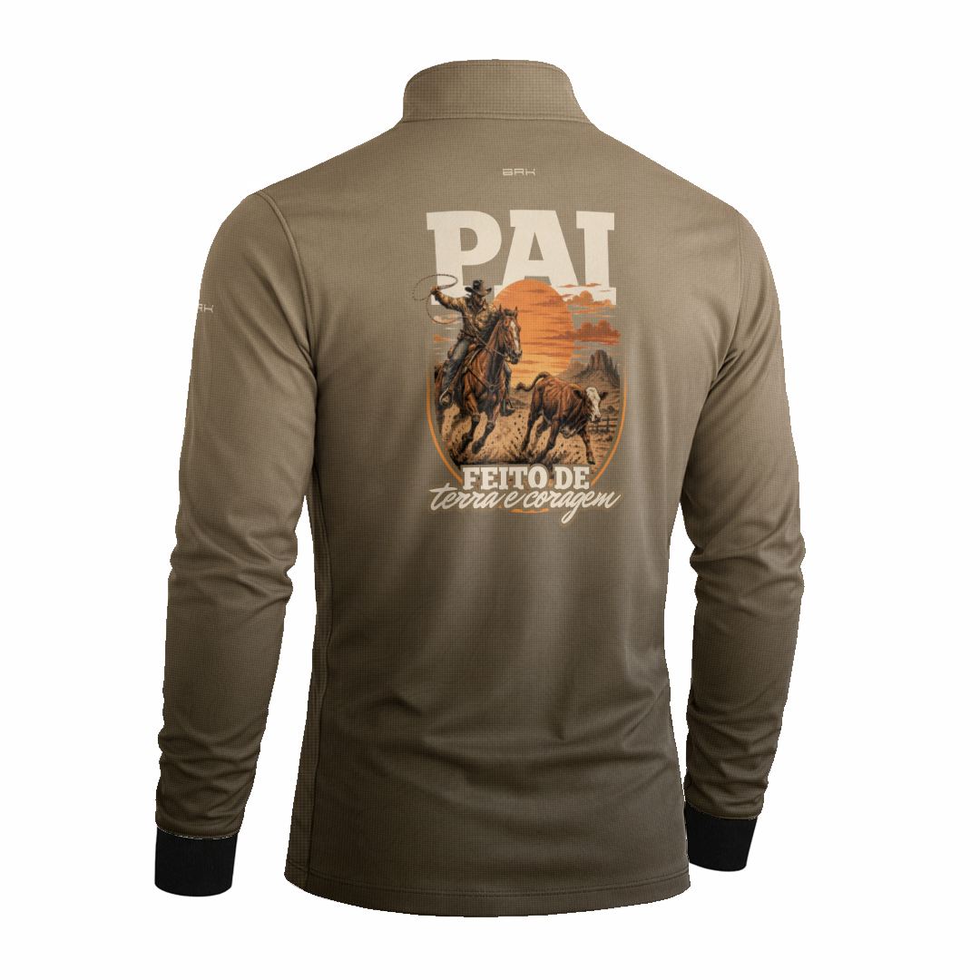 Camisa Agro Brk Dia dos Pais Pai Feito de Terra e Coragem Caqui com Proteção Solar UV50+