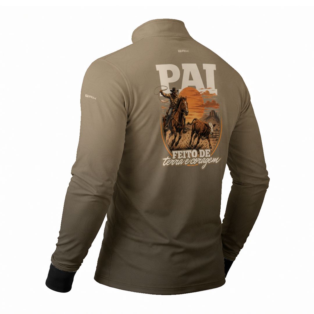 Camisa Agro Brk Dia dos Pais Pai Feito de Terra e Coragem Caqui com Proteção Solar UV50+