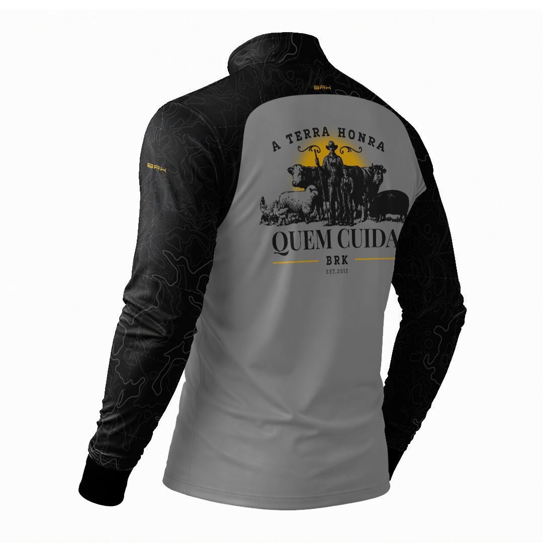 Camisa Agro Brk Dia dos Pais A Terra Honra Quem Cuida Cinza com Proteção Solar UV50+