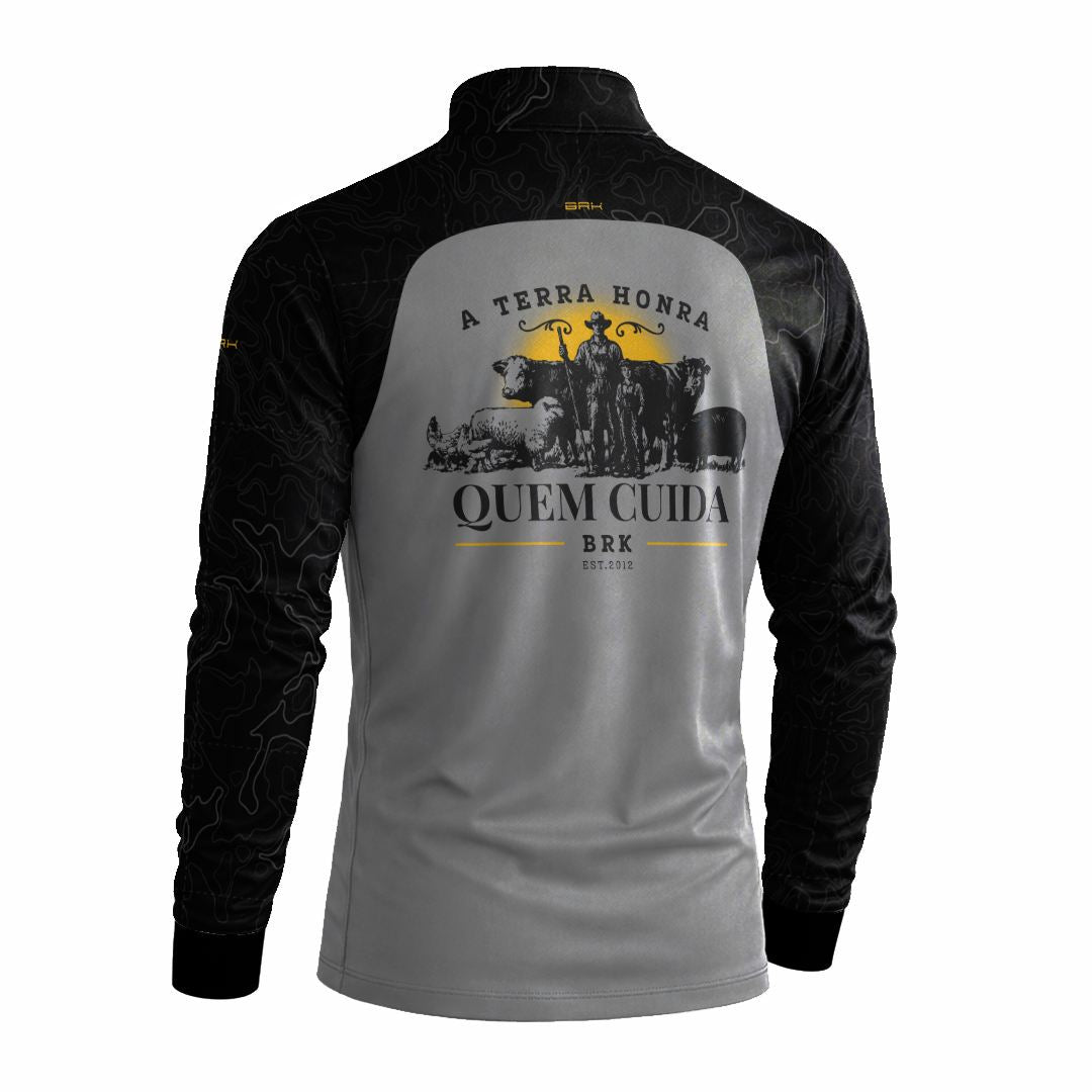 Camisa Agro Brk Dia dos Pais A Terra Honra Quem Cuida Cinza com Proteção Solar UV50+