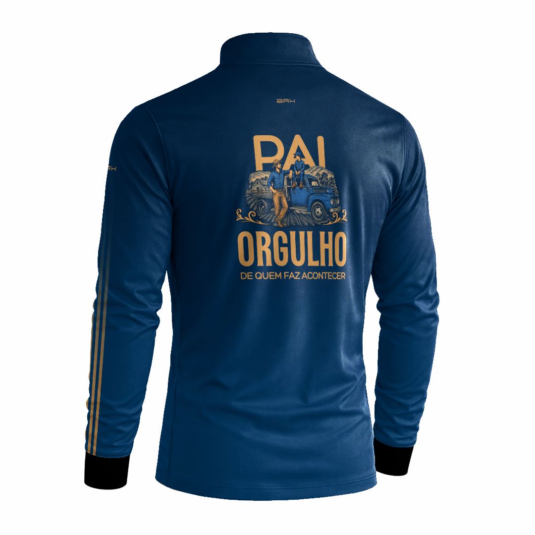 Camisa Agro Brk Dia dos Pais Orgulho de Quem Faz Acontecer Azul Marinho com Proteção Solar UV50+