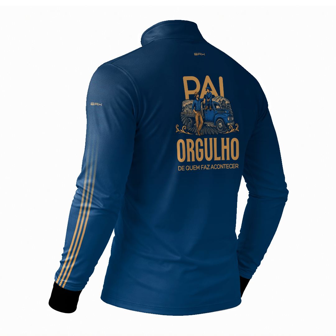 Camisa Agro Brk Dia dos Pais Orgulho de Quem Faz Acontecer Azul Marinho com Proteção Solar UV50+