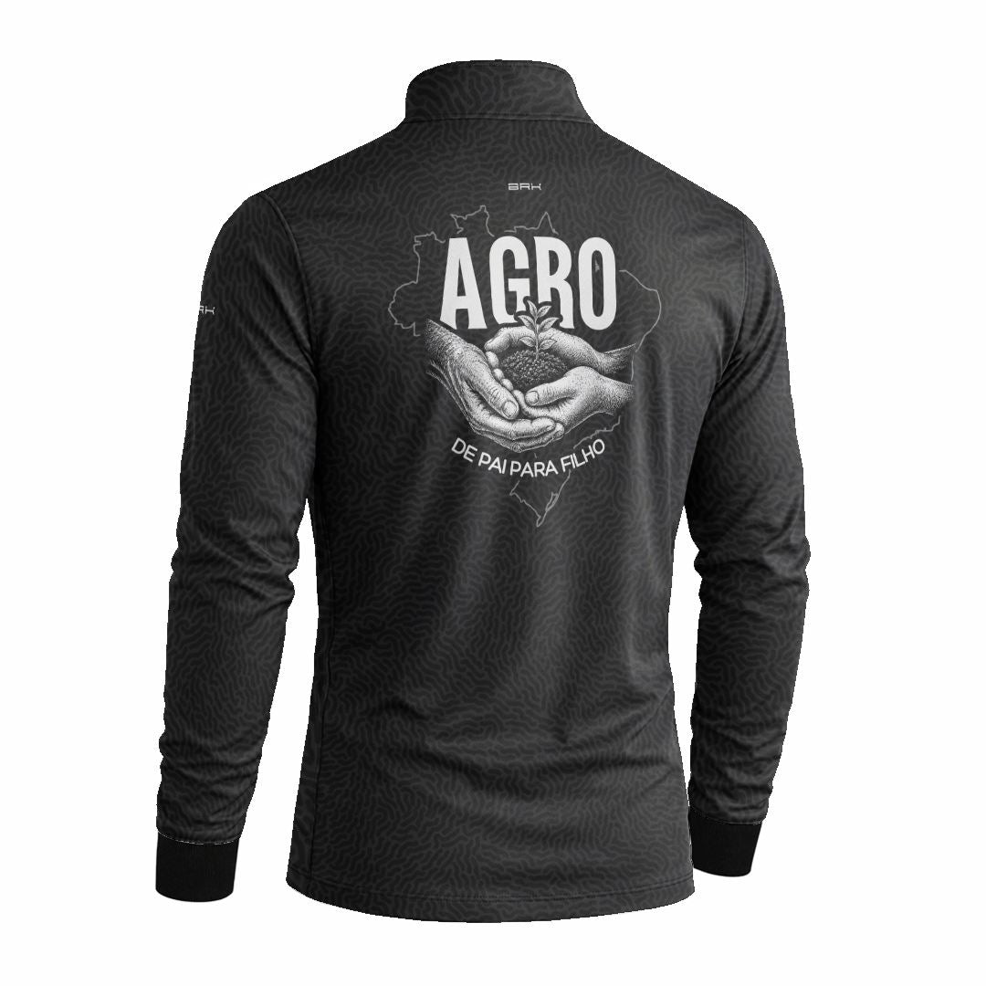 Camisa Agro Brk Dia dos Pais Agro de Pai para Filho Preto Estonado com Proteção Solar UV50+