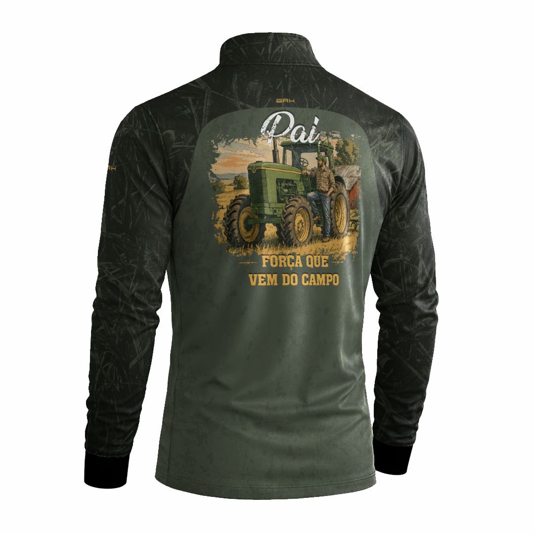 Camisa Agro Brk Dia dos Pais Força que Vem do Campo Verde Militar com Proteção Solar UV50+