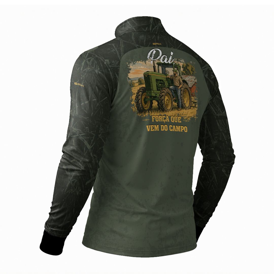 Camisa Agro Brk Dia dos Pais Força que Vem do Campo Verde Militar com Proteção Solar UV50+