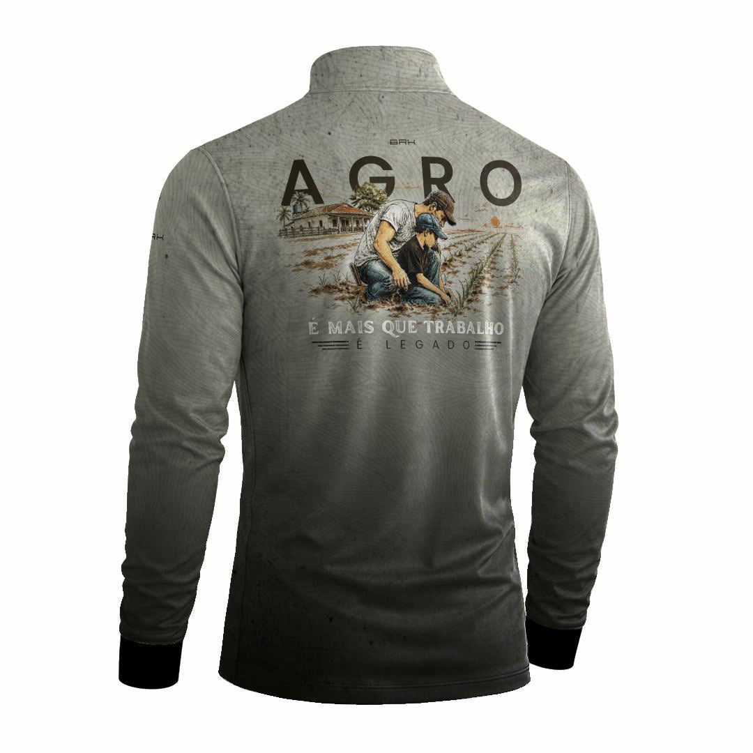 Camisa Agro Brk Dia dos Pais Agro é Mais que Trabalho é Legado Gris Claro com Proteção Solar UV50+