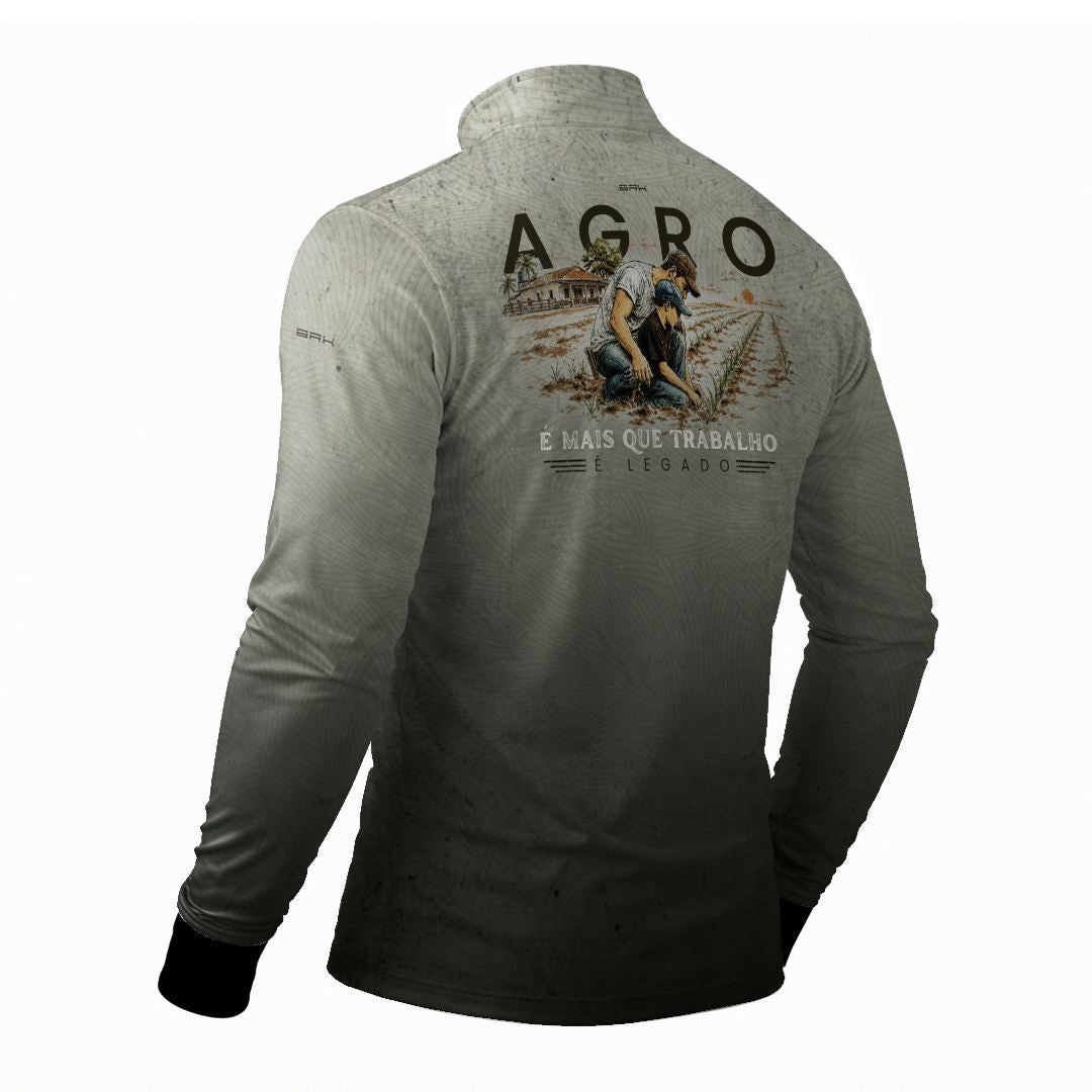 Camisa Agro Brk Dia dos Pais Agro é Mais que Trabalho é Legado Gris Claro com Proteção Solar UV50+