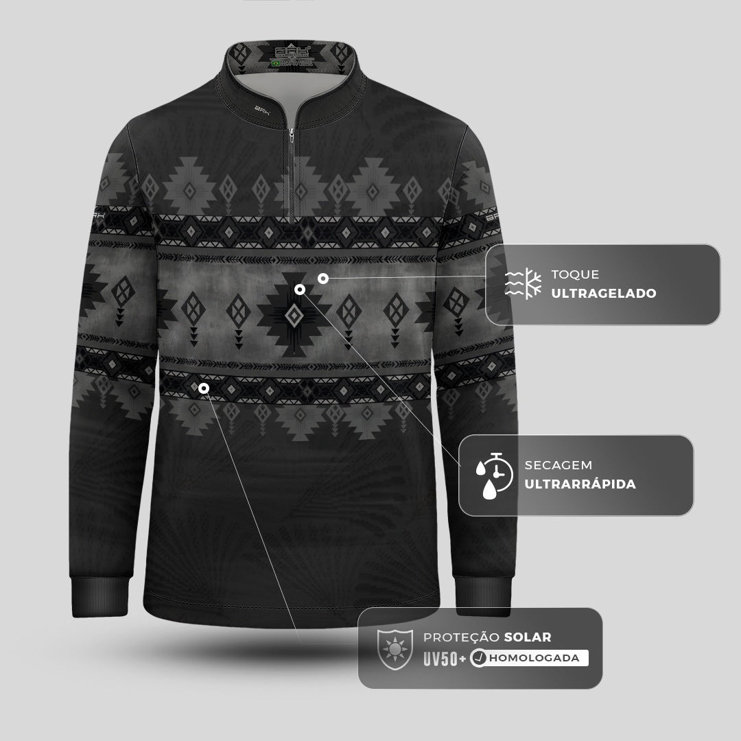 Camisa Infantil Preta Apache Monocromática com UV50