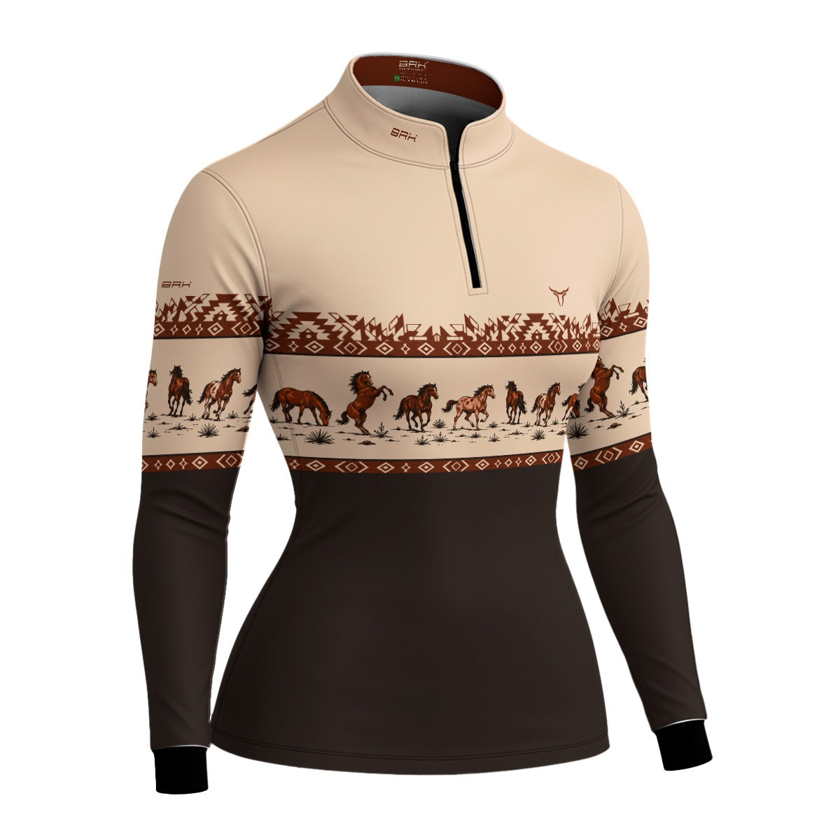 Camisa Brk Agro Feminina Apache Cavalos Marrom com UV50+