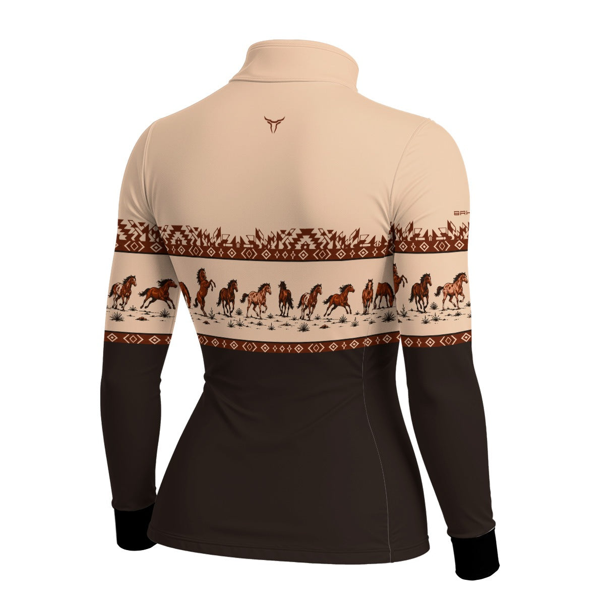 Camisa Brk Agro Feminina Apache Cavalos Marrom com UV50+