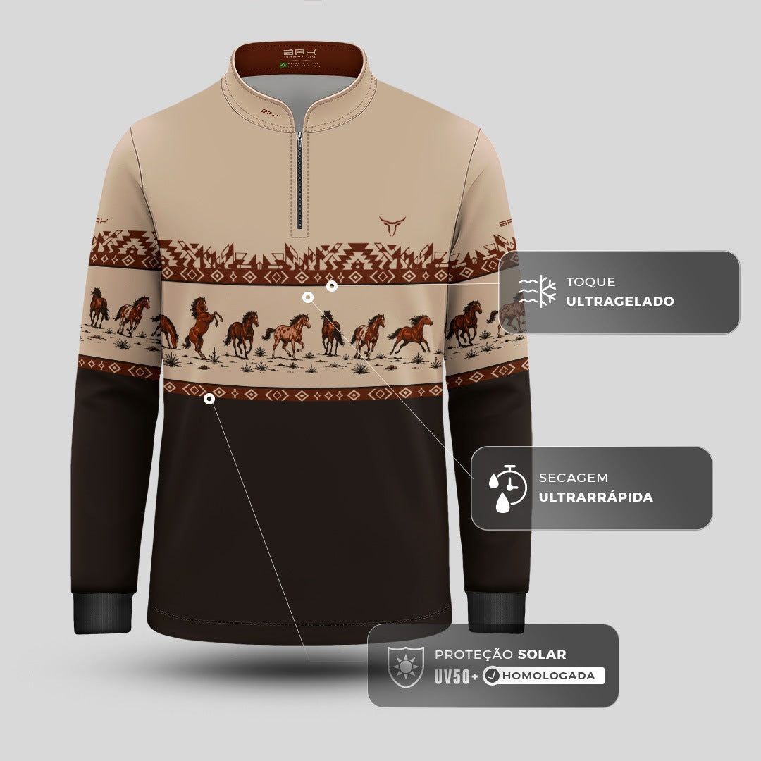 Camisa Infantil Apache Cavalos Marrom com UV50