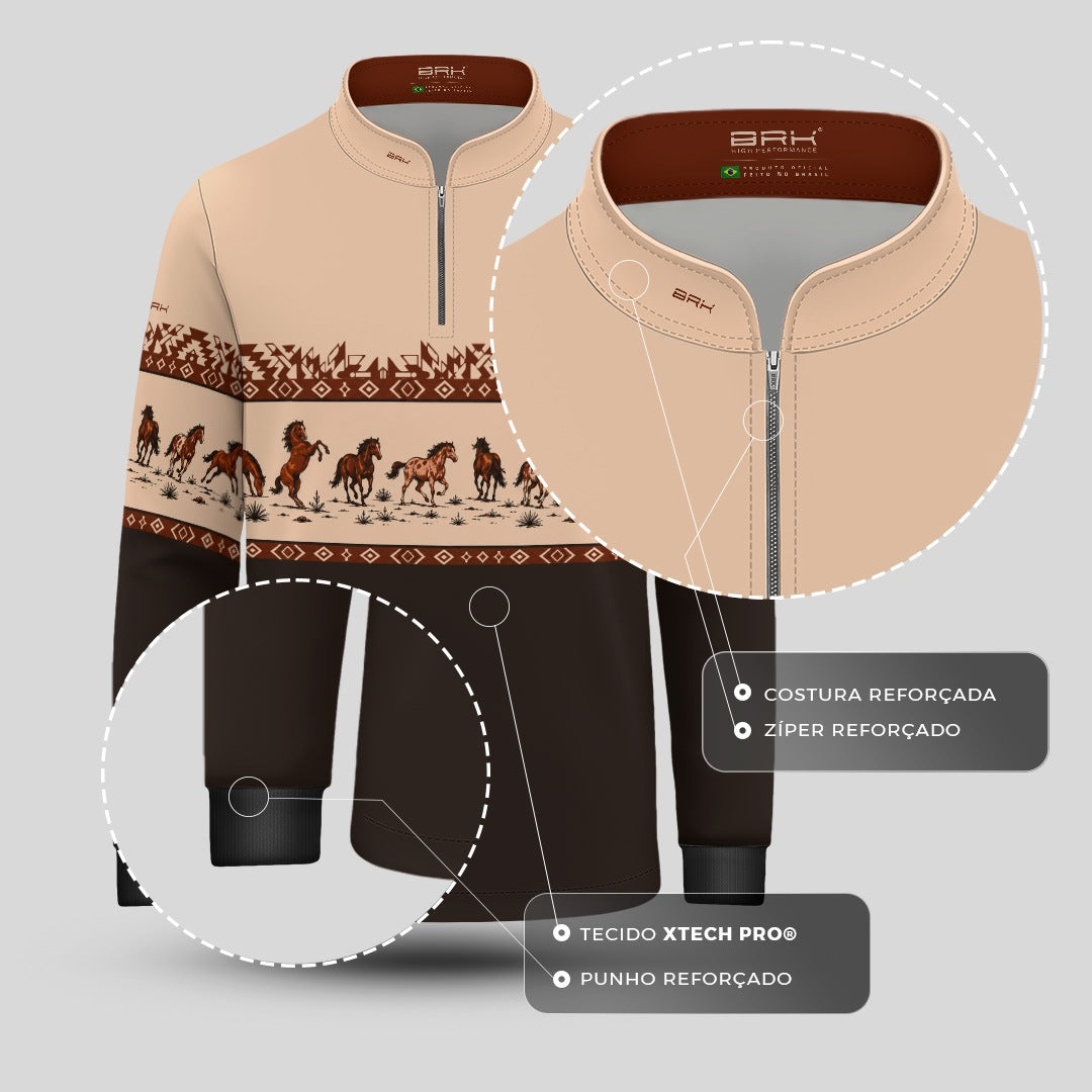 Camisa Infantil Apache Cavalos Marrom com UV50