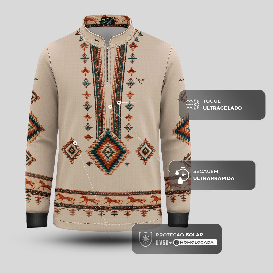 Camisa Infantil Apache Creme Multicolorido com UV50