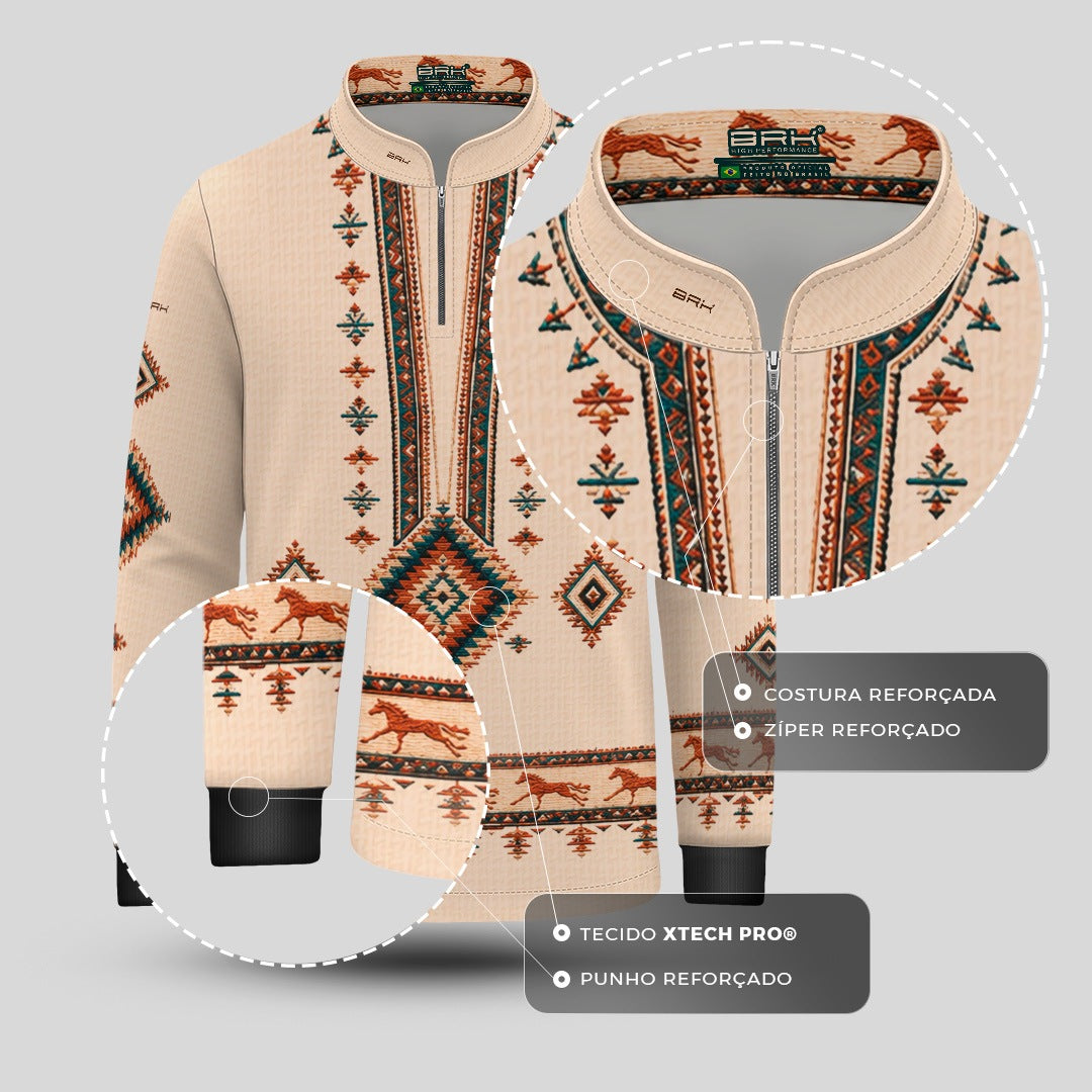 Camisa Infantil Apache Creme Multicolorido com UV50
