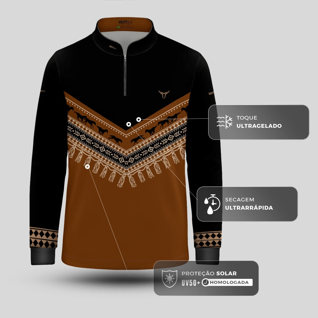 Camisa Infantil Apache Cavalos e Franjas com UV50