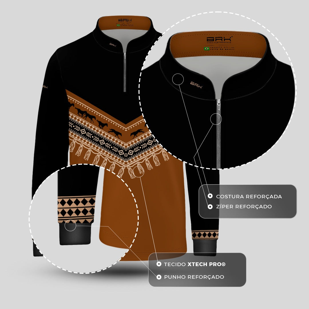 Camisa Infantil Apache Cavalos e Franjas com UV50
