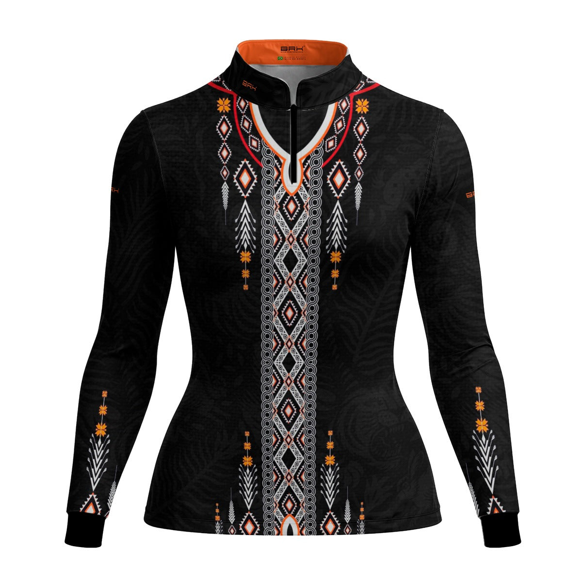 Camisa Feminina Apache Laranja Preta Branco com UV50