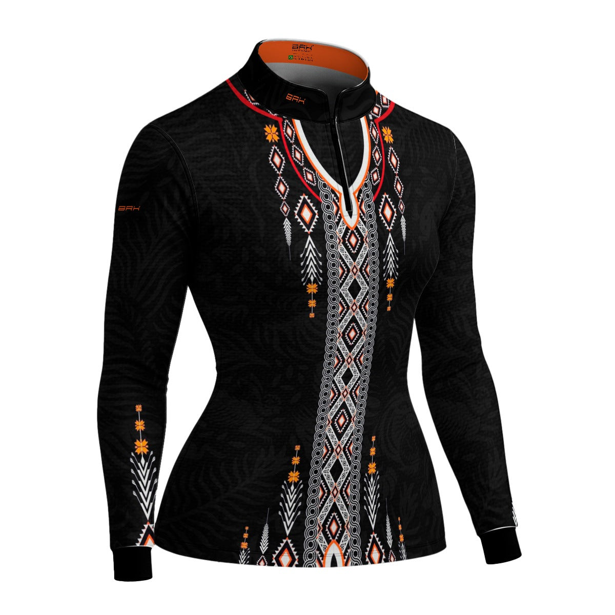 Camisa Feminina Apache Laranja Preta Branco com UV50