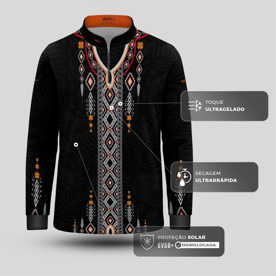 Camisa Infantil Apache Laranja Preta Branco com UV50