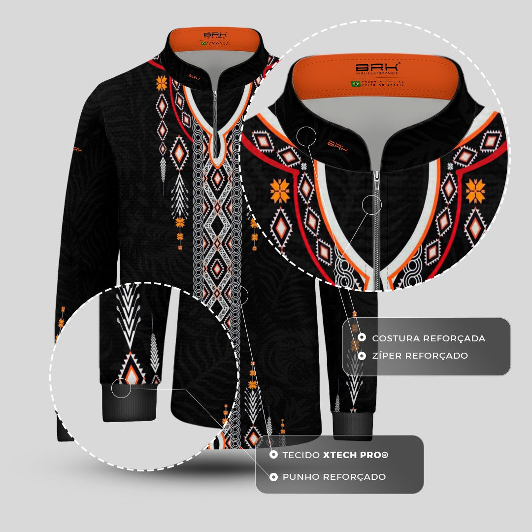 Camisa Infantil Apache Laranja Preta Branco com UV50