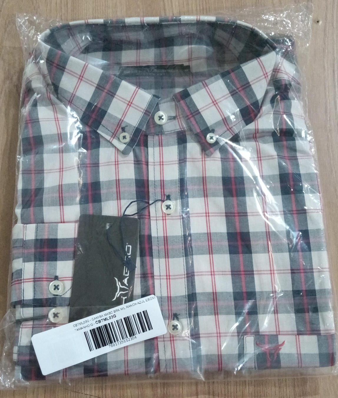 Camisa Masculina Brk M/L Ranch Azul Escuro e Vermelho