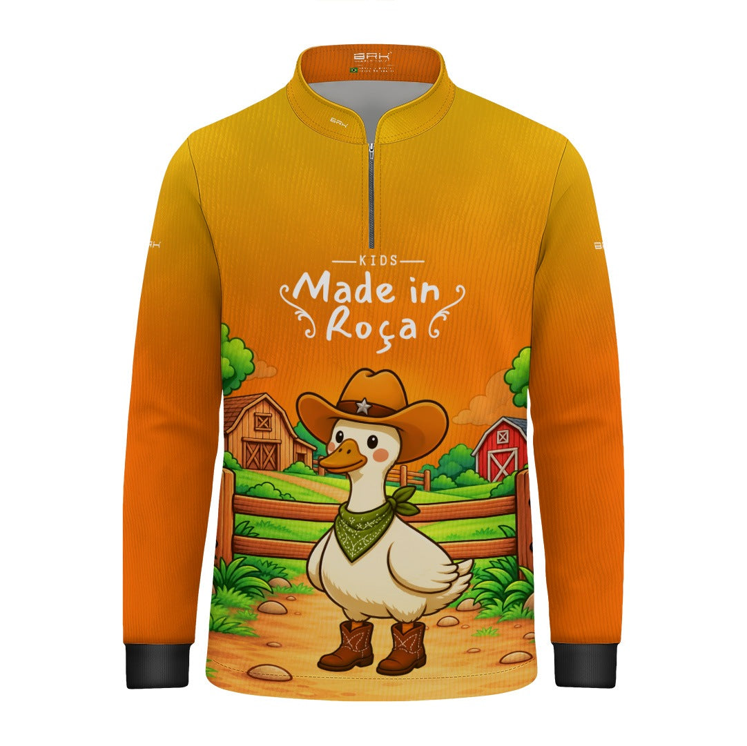 Camisa Infantil Made in Roça Patinho Cowboy Laranja com Proteção UV50