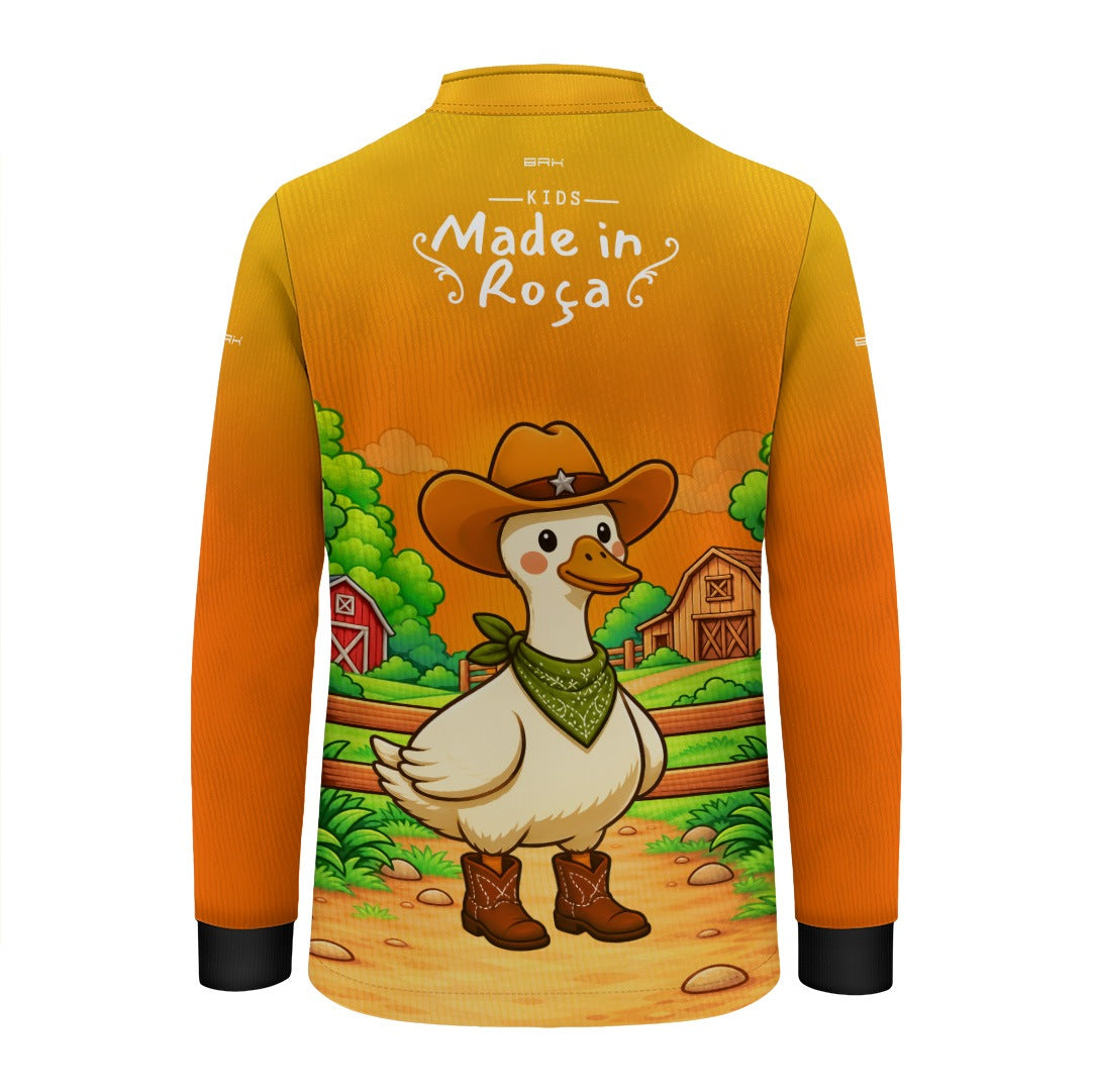 Camisa Infantil Made in Roça Patinho Cowboy Laranja com Proteção UV50