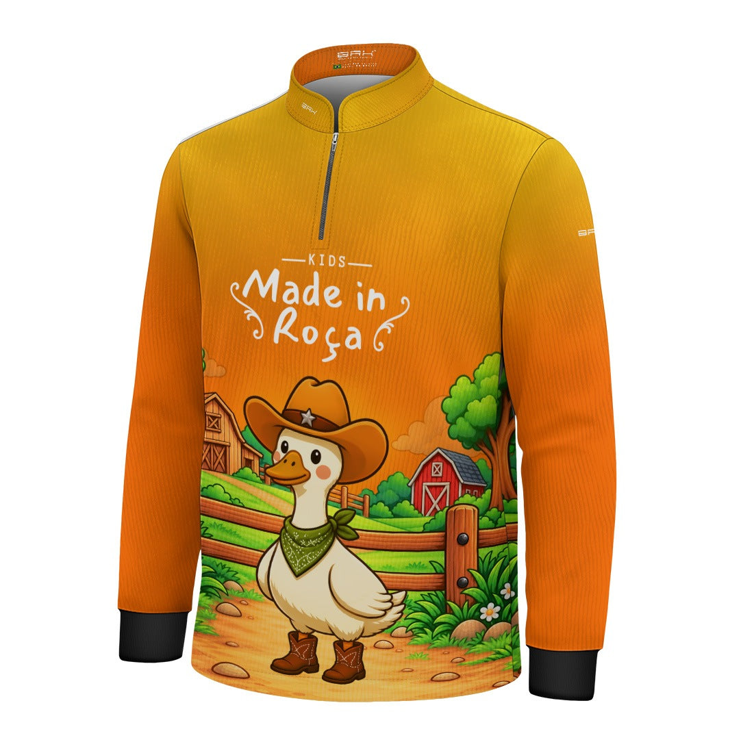 Camisa Infantil Made in Roça Patinho Cowboy Laranja com Proteção UV50