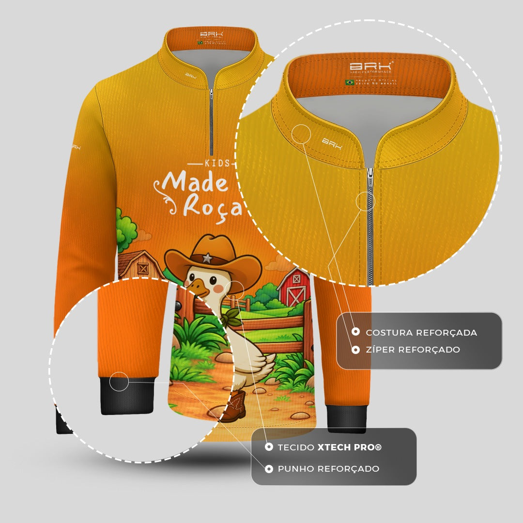 Camisa Infantil Made in Roça Patinho Cowboy Laranja com Proteção UV50