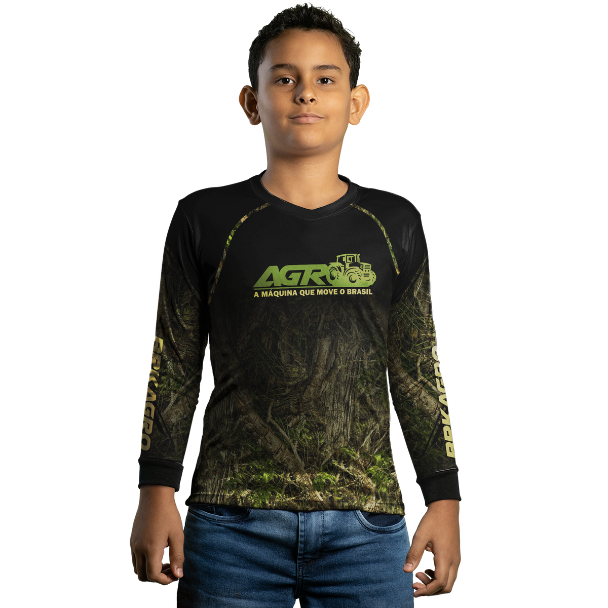 Camisa Agro Infantil Brk Camuflada O Agro Move o Brasil com Proteção Solar UV50+