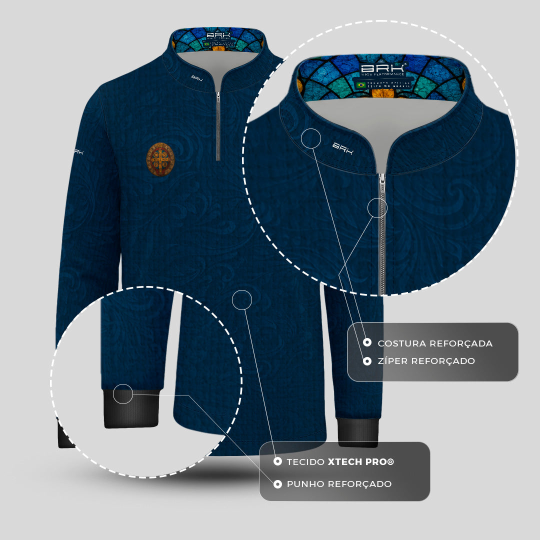 Camisa Agro Infantil Brk São Bento Vitral Azul com Proteção UV50+