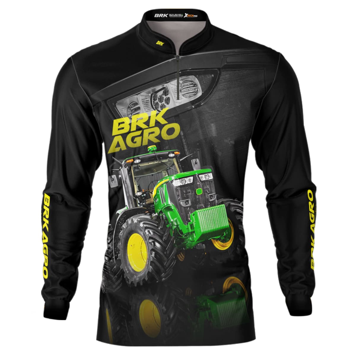 Camisa Agro Brk Trator 7M Verde e Preto com Proteção Solar UV50+ - Brk Agro