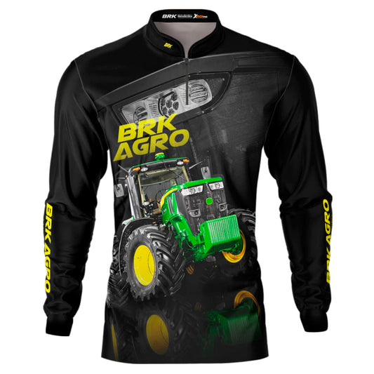 Camisa Agro Brk Trator 7M Verde e Preto com Proteção Solar UV50+ - Brk Agro