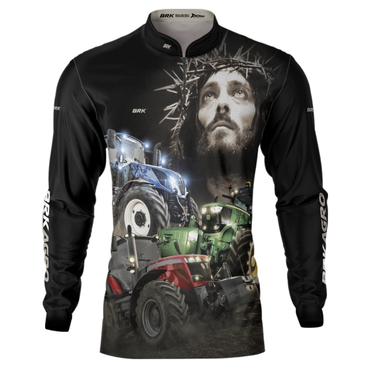 Camisa Agro Brk Trator Jesus Preta com Proteção Solar UV50+ - Brk Agro