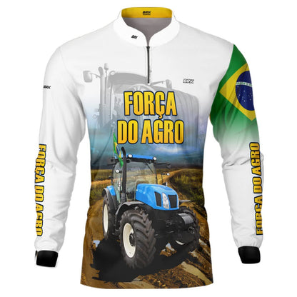 Camisa Agro Brk Trator A Força do Agro Branca com Proteção Solar UV50+ - Brk Agro