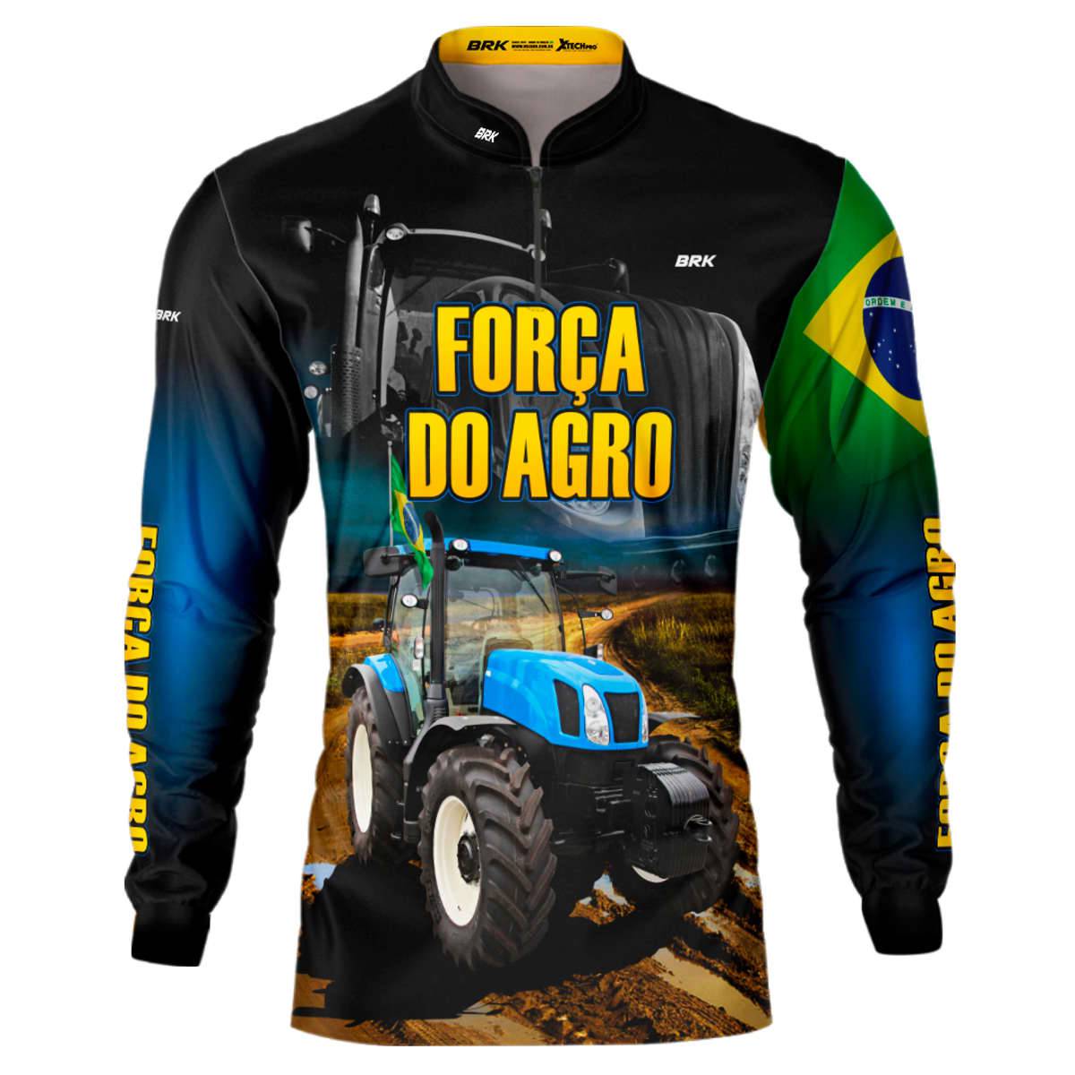 Camisa Agro Brk Trator Azul Força do Agro com Proteção Solar UV50+ - Brk Agro
