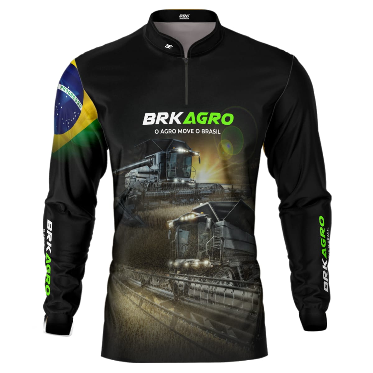 Camisa Agro Brk Preta Colheitadeira com Proteção Solar UV50+ - Brk Agro