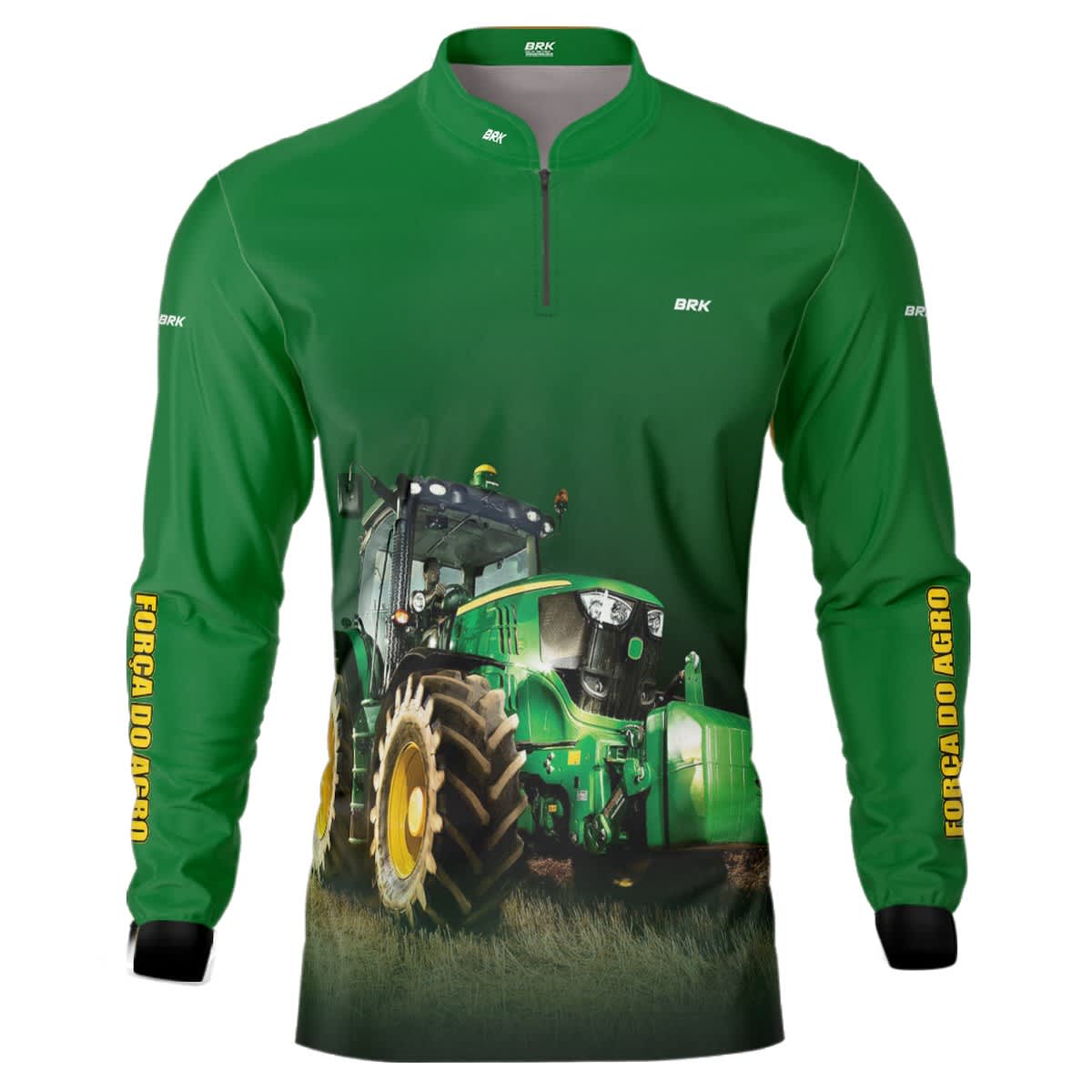 Camisa Agro Brk Força do Agro Trator Verde com Proteção Solar UV50+ - Brk Agro