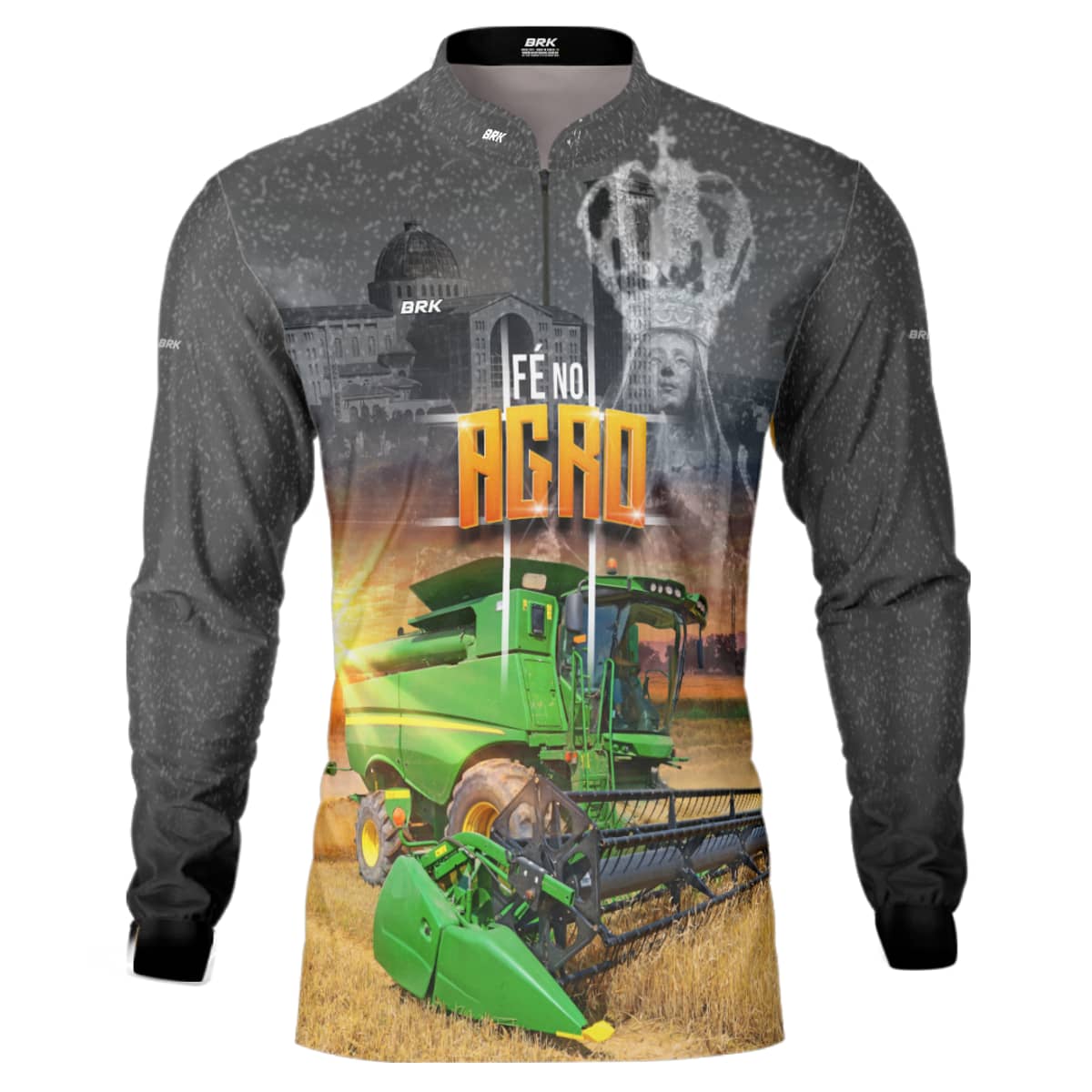 Camisa Agro Brk Colheitadeira Padroeira Fé no Agro com Proteção Solar UV50+ - Brk Agro