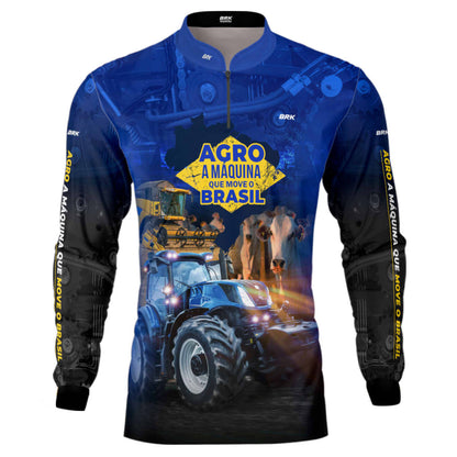 Camisa Agro Brk Azul Máquina que Move o Brasil com Proteção Solar UV50+ - Brk Agro
