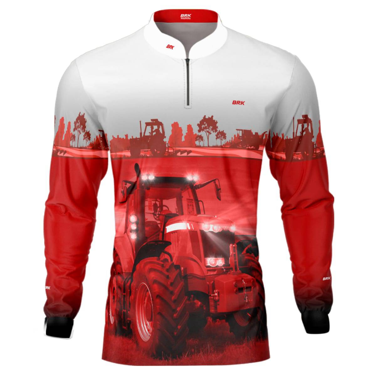 Camisa Branca e Vermelho Brk Agro Massey Ferguson Maquinário com Proteção Solar UV50+ - Brk Agro