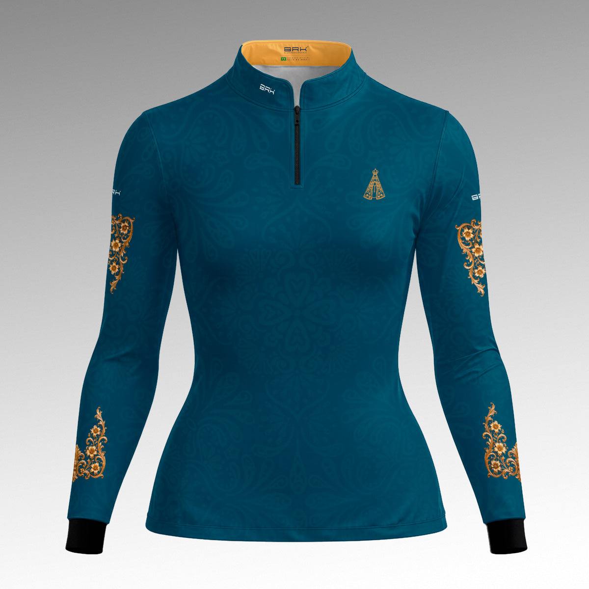 Camisa Feminina Nossa Senhora Aparecida Azul Petróleo com UV50