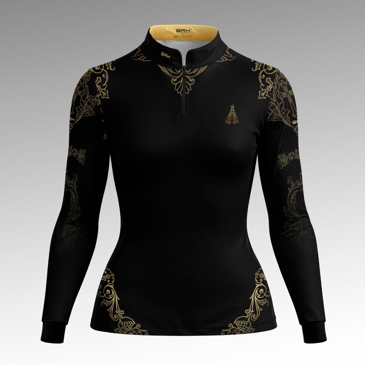Camisa Feminina Nossa Senhora Floral Dourada com UV50