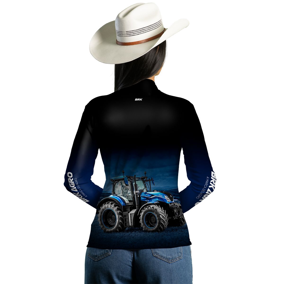 Camisa Agro Feminina Brk Preta Degradê Azul Trator T7 com Proteção Solar UV50+ - Brk Agro