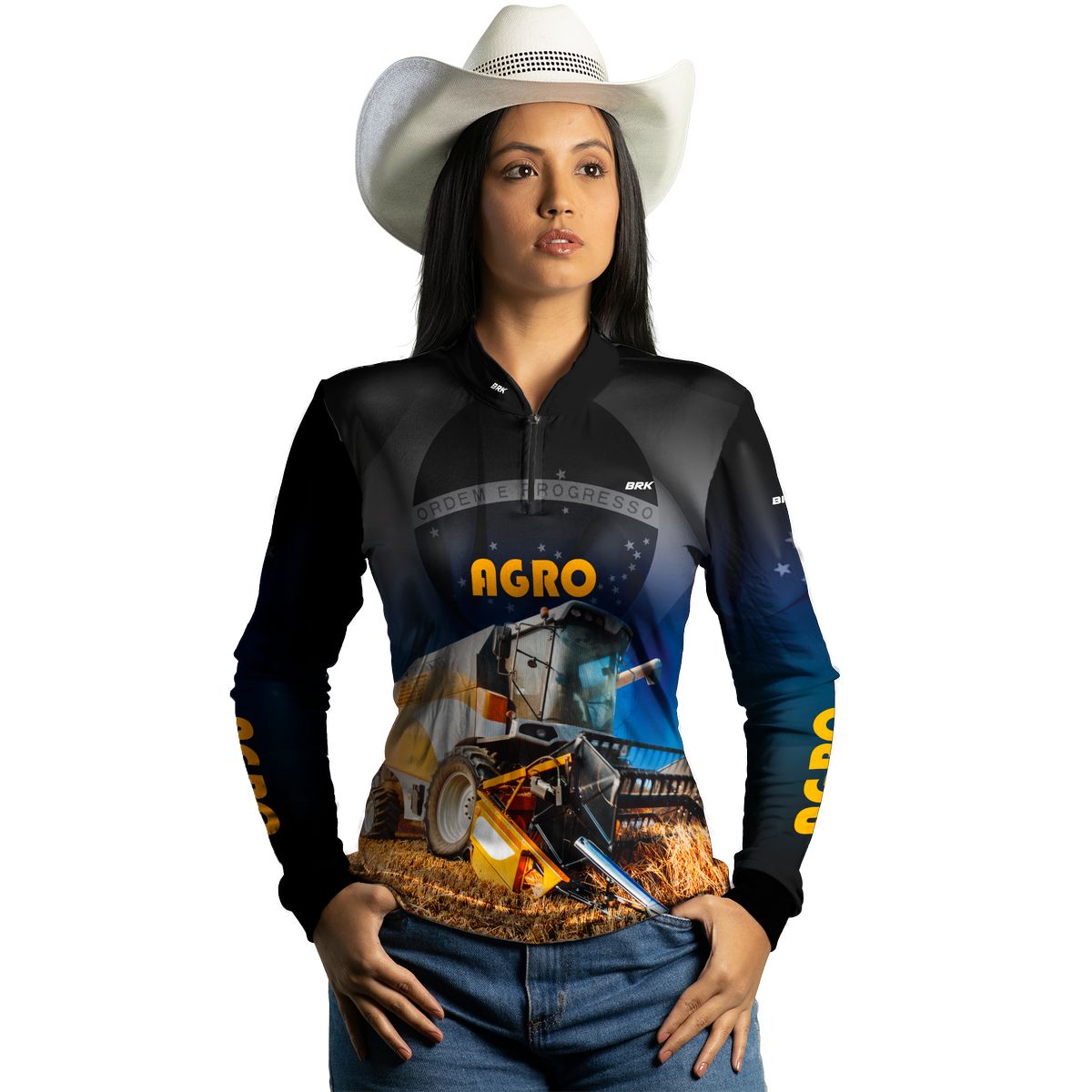 Camisa Agro Feminina Brk Trator com Proteção Solar UV50+ - Brk Agro