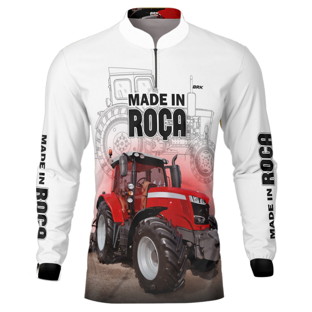 Camisa Agro Brk Made in Roça Branca Trator Vermelho com Proteção Solar UV50+ - Brk Agro