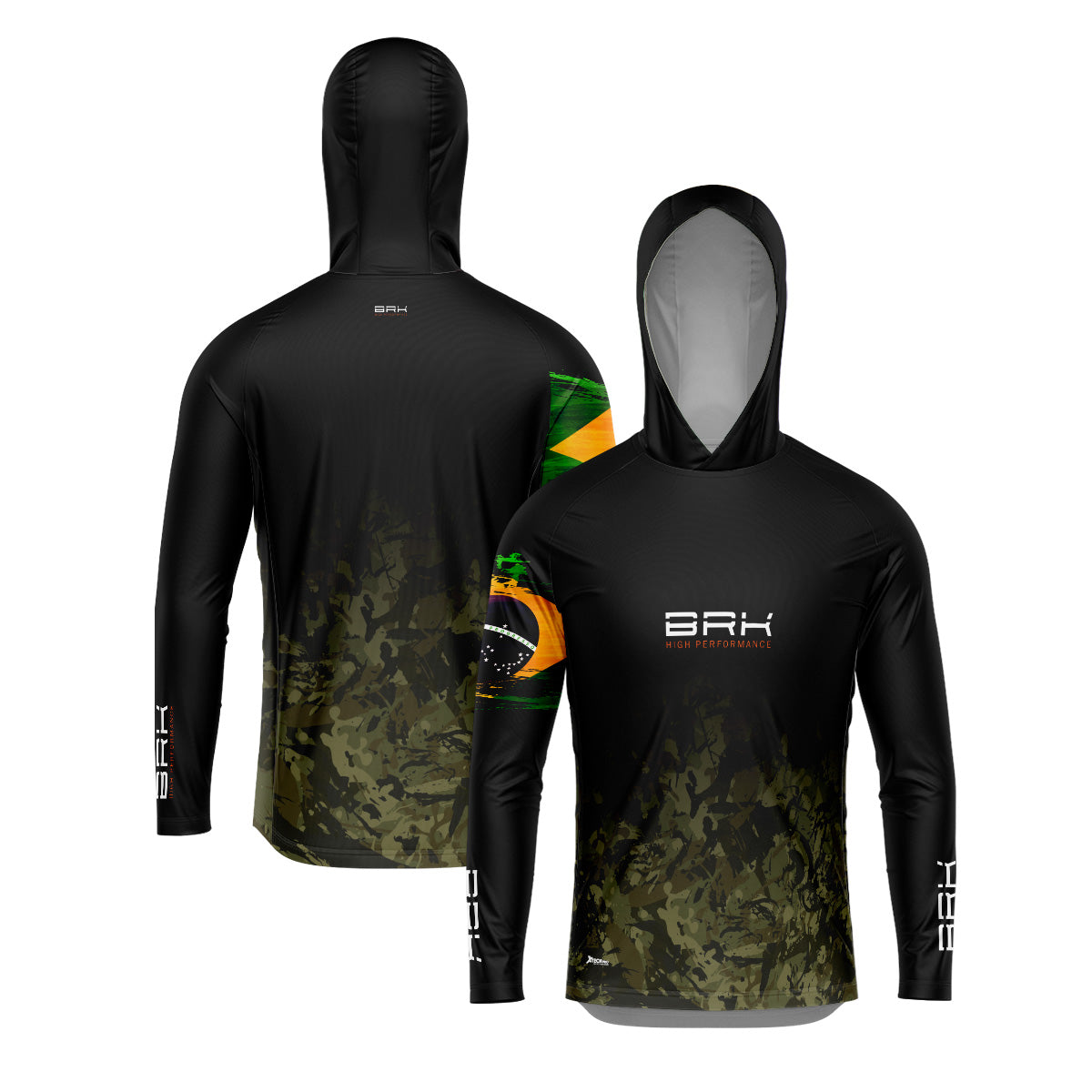 Camisa de Pesca com Capuz Brk Camuflado Preto Brasil com Proteção Solar UV50+